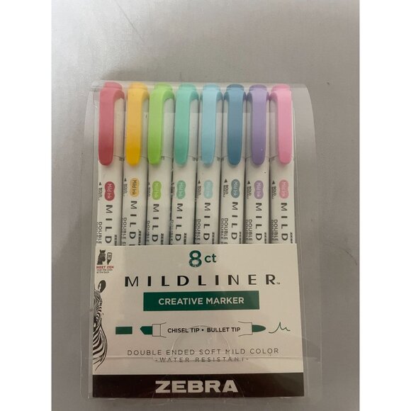 Zebra Mildliner Creative Marker 8 Ct Double Ended Assorted Colors Chisel Tip & B - Picture 3 of 3